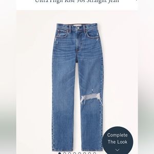 Abercrombie Ulta High Rise 90s straight jean. Medium destroy.